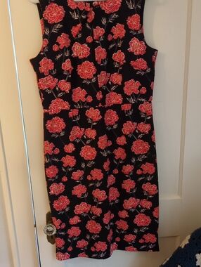 Banana Republic Navy Midi Dress with Red Floral Print